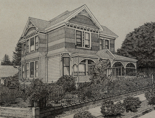"Philip Sweed House" - 11.25" x 8.75" Original Drawing FRAMED