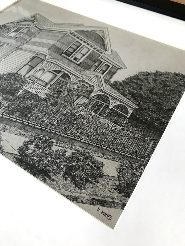 "Philip Sweed House" - 11.25" x 8.75" Original Drawing FRAMED