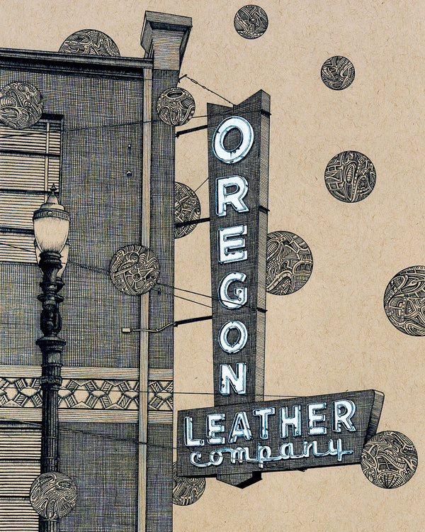 "Oregon Leather Company" - 8"x10" Original Drawing FRAMED