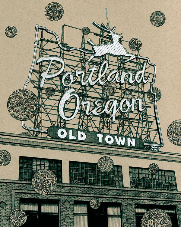 "Old Town Portland" - 8"x10" Original Drawing FRAMED